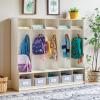 imageGuidecraft EdQ 5Section Wooden Storage Locker with Bench Seat for Classroom Kids White Cubby Organizer with Shelves and Hooks for Coats Divided Playroom Storage with BinsWhite