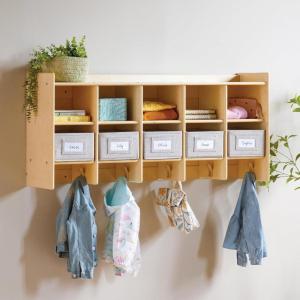 imageGuidecraft EdQ 10Section Wall Mounted Locker Kids White Wooden Classroom Storage Locker with Divided Cubbies Compartment Storage with Bins and Hooks for Playroom and PreschoolNatural