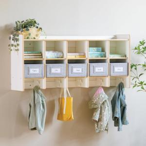imageGuidecraft EdQ 10Section Wall Mounted Locker Kids White Wooden Classroom Storage Locker with Divided Cubbies Compartment Storage with Bins and Hooks for Playroom and PreschoolWhite