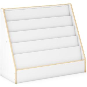 imageGuidecraft EdQ Book Display for Kids Room White Wooden Montessori Bookshelf for Homeschool Organization 5Tier Front Facing Kids Bookcase for Preschool Playroom Nursery and Classroom Furniture