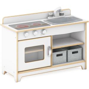 imageGuidecraft EdQ Kids Kitchen Stove Sink and Oven Set  White Wooden Kids Kitchen Playset Pretend Play Toy wInteractive Knobs Faucet Storage Shelves amp Bins for Dramatic Accessories