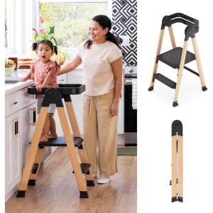 imageGuidecraft Kitchen Helper Flex Toddler Tower Step Stool for Kids and Adults  White Adjustable and Foldable Wood Step StoolBlack