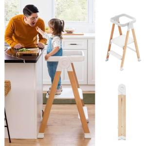 imageGuidecraft Kitchen Helper Flex Toddler Tower Step Stool for Kids and Adults  White Adjustable and Foldable Wood Step StoolWhite