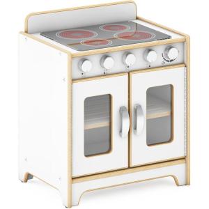 imageGuidecraft EdQ Play Kitchen Range for Toddlers  Natural Wooden Montessori Kids Kitchen Playset w 4 Burner Stove Realistic Knobs Oven Cabinet  Dramatic Play Toy for Home Playroom ClassroomWhite