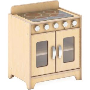 imageGuidecraft EdQ Play Kitchen Range for Toddlers  Natural Wooden Montessori Kids Kitchen Playset w 4 Burner Stove Realistic Knobs Oven Cabinet  Dramatic Play Toy for Home Playroom ClassroomNatural