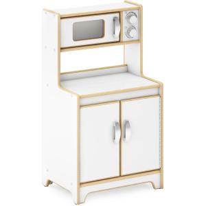 imageGuidecraft EdQ Play Kitchen for Toddlers wMicrowave amp Cupboard  Natural Wooden Dramatic Kitchen Playset wRealistic Microwave Knobs Storage Bins amp Cabinet Shelves for Home Playroom ClassroomWhite