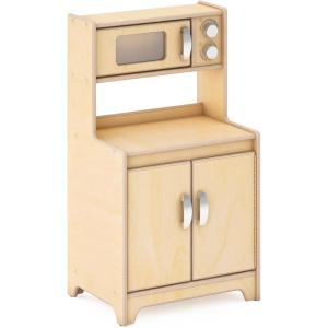 imageGuidecraft EdQ Play Kitchen for Toddlers wMicrowave amp Cupboard  Natural Wooden Dramatic Kitchen Playset wRealistic Microwave Knobs Storage Bins amp Cabinet Shelves for Home Playroom ClassroomNatural