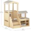 imageGuidecraft EdQ Toddler Kitchen Loft  White MultiLevel Birch Wood Indoor Kids Climbing Loft with Pretend Play Kitchen Sink Stove and Storage with Bins for Classroom amp Daycare  Ages 18MNatural