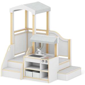 imageGuidecraft EdQ Toddler Kitchen Loft  White MultiLevel Birch Wood Indoor Kids Climbing Loft with Pretend Play Kitchen Sink Stove and Storage with Bins for Classroom amp Daycare  Ages 18MWhite