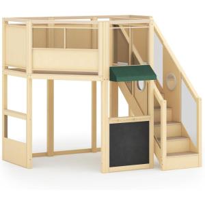 imageGuidecraft Market Loft  Natural Kids MultiLevel Solid Birch Wood Indoor Sensory Activity Loft wBlackboard Mirror Portal Acrylic Panels amp Carpeted Reading Area for Preschool amp Daycare  Ages 3