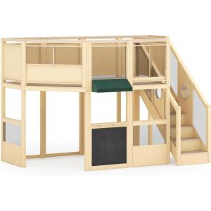 imageGuidecraft Market Loft with Extension  Natural Kids 2Story Wooden Dramatic Play Loft amp Gross Motor Activity Play wMirrors Clear Panels Blackboard Stairs amp Carpeted Area for Larger Classrooms