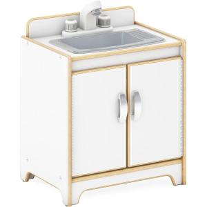 imageGuidecraft EdQ Play Kitchen Sink for Toddlers  White Wooden Montessori Kids Kitchen Playset wInteractive Faucet Storage Cabinets amp 2 Fabric Bins  Pretend Play Toy for Home Playroom ClassroomWhite