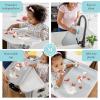 imageGuidecraft Kitchen Helper Toddler Tower and Mealtime and Play Tray Bundle Martha Stewart Linen White Folding Adjustable Step Stool with Keepers NonSlip Mat Detachable Tray Table