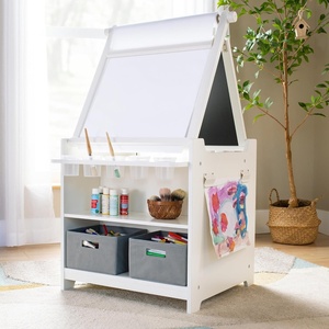 image:imageGuidecraft Kids Desk to Easel Art Cart  White 3in1 Wooden Art Table amp Craft Storage DoubleSided Easel for Kids wChalkboard Paper Roller Paint Cups amp Storage Bins Toddler Activity TableWhite